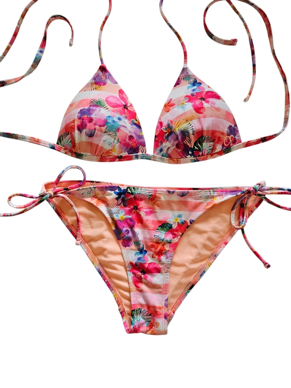 OP Pink Multi Floral Stripe Tie-Side Bikini